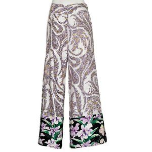 Tahari Lilac Floral Pattern Wide Leg Linen Pants Size 10-12